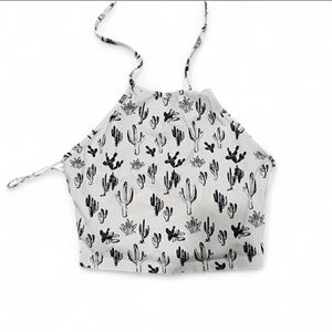 White Cactus Print Halter Crop Top
